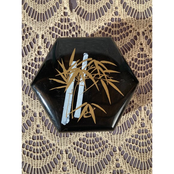 Vintage 1980s Set of 3 Asian Lacquer Boxes 80s Made in Hong Kong Jewelry Boxes - Picture 2 of 8